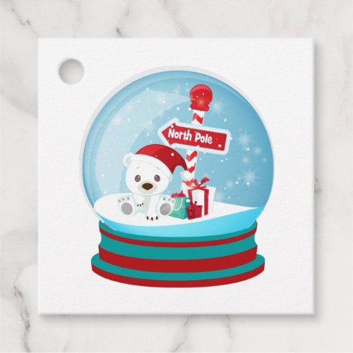 Cute Christmas Bear Snow Globe Favor Tags