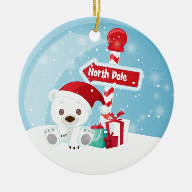 Cute Christmas Bear Snow Globe Photo Ceramic Ornament (Front)