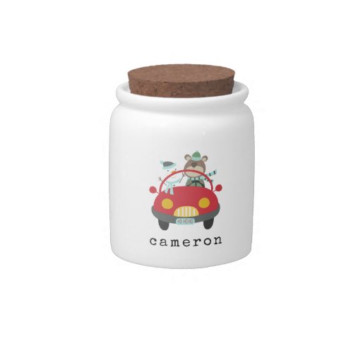 Cute Christmas Bear Snowman Red Car Custom Name Candy Jar