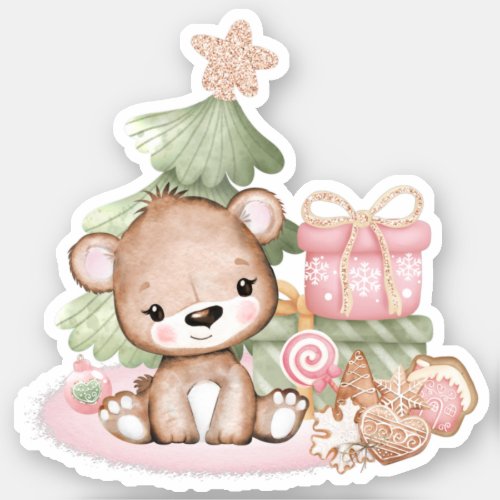 Cute Christmas Bear Vinyl Sticker