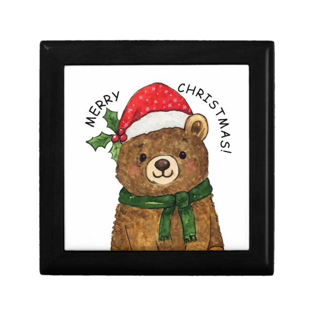 Cute christmas bear with santa hat gift box (Front)