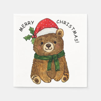 Cute christmas bear with santa hat napkins