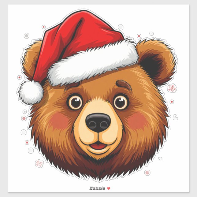 Cute Christmas Bear With Santa Hat Sticker (Sheet)