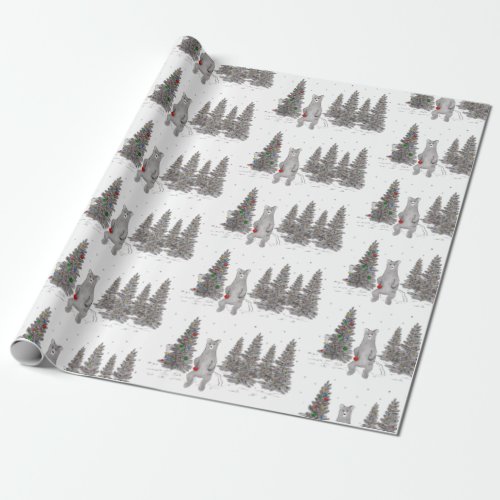 Cute Christmas Bear Woodland Wrapping Paper