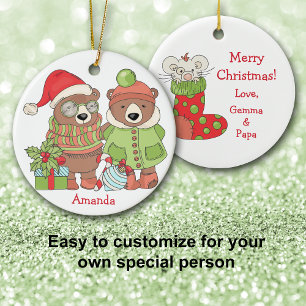 Cute Christmas Bears Grandchild Ceramic Ornament