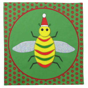 Cute Christmas Bee and Poinsettia Flowers Cloth Napkin