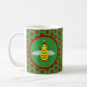 Cute Christmas Bee and Poinsettia Flowers Coffee Mug