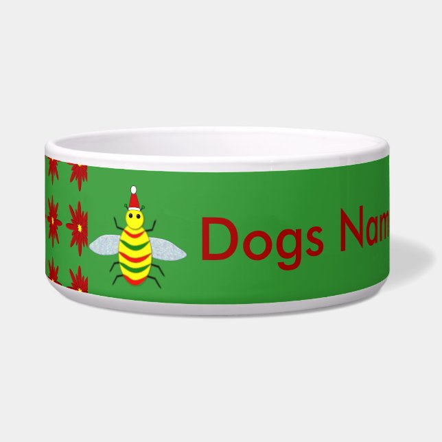 Cute Christmas Bee and Poinsettia Flowers Custom Bowl (Left)