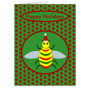 Cute Christmas Bee and Poinsettia Flowers Custom Card