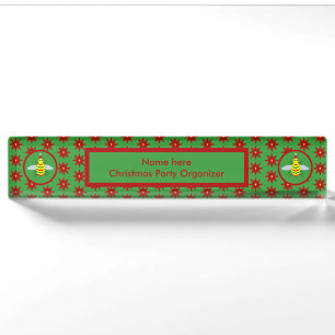 Cute Christmas Bee and Poinsettia Flowers Custom Desk Name Plate