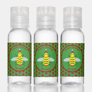 Cute Christmas Bee and Poinsettia Flowers Custom Hand Sanitizer