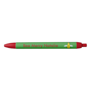 Cute Christmas Bee and Poinsettia Flowers Custom Pen