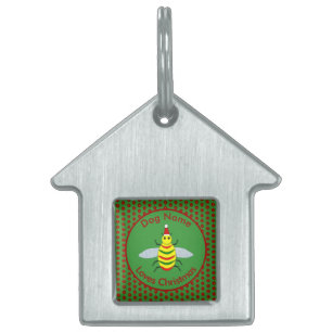 Cute Christmas Bee and Poinsettia Flowers Custom Pet ID Tag