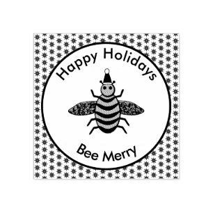 Cute Christmas Bee and Poinsettia Flowers Custom Rubber Stamp