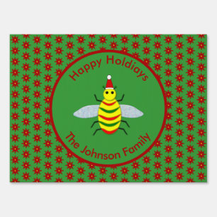 Cute Christmas Bee and Poinsettia Flowers Custom Sign