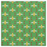 Cute Christmas Bee and Poinsettia Flowers Fabric