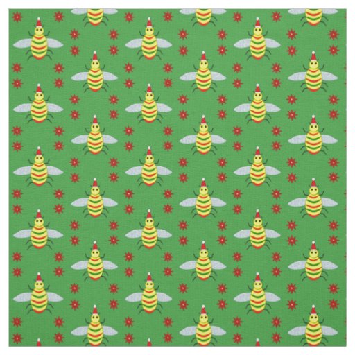 Cute Christmas Bee and Poinsettia Flowers Fabric