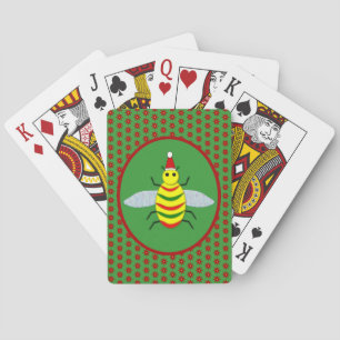 Cute Christmas Bee and Poinsettia Flowers Poker Cards