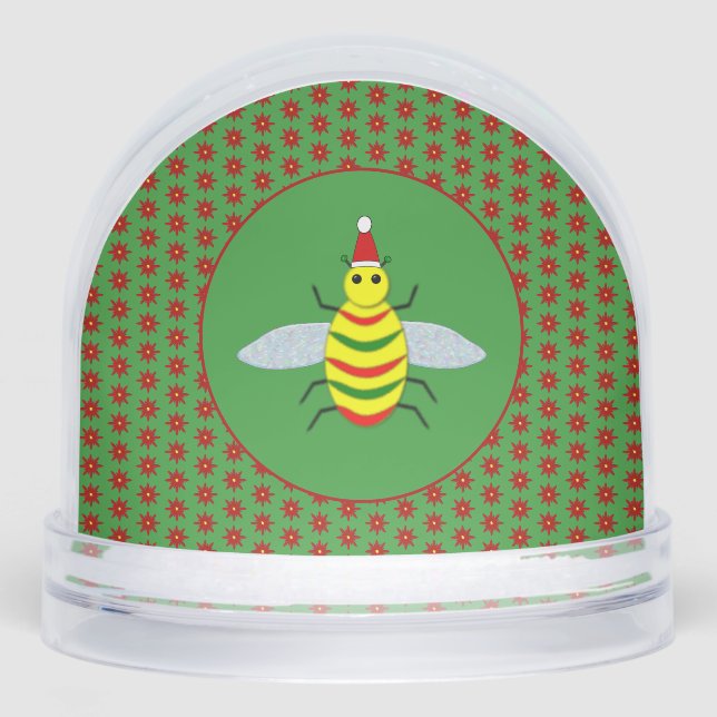 Cute Christmas Bee and Poinsettia Flowers Snow Globe (Front)