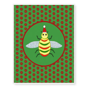 Cute Christmas bee and Poinsettia Flowers Temporary Tattoos