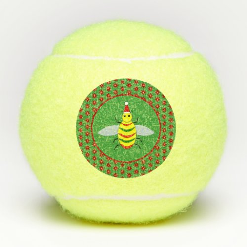 Cute Christmas Bee and Poinsettia Flowers Tennis Balls