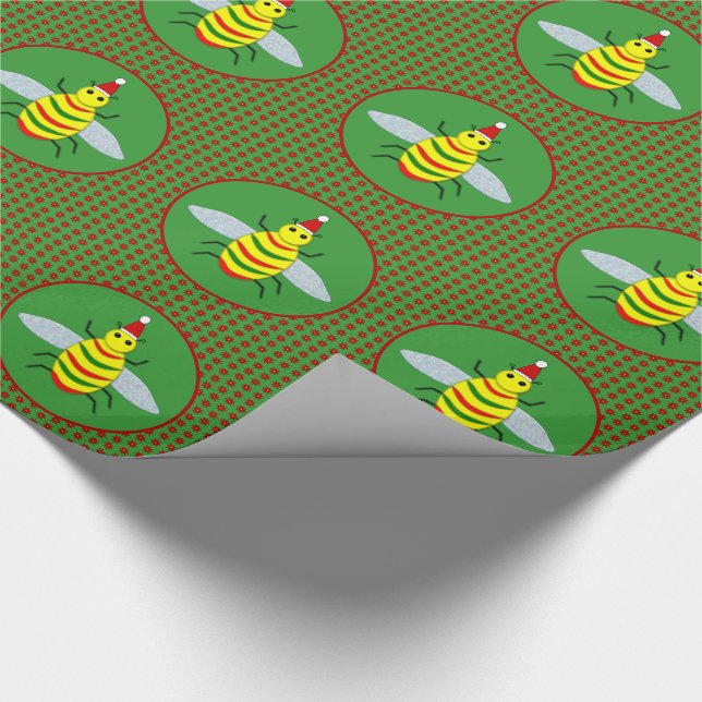 Cute Christmas Bee and Poinsettia Flowers Wrapping Paper (Corner)