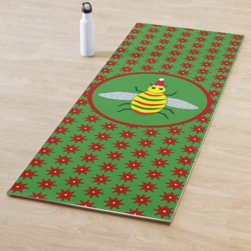 Cute Christmas Bee and Poinsettia Flowers Yoga Mat