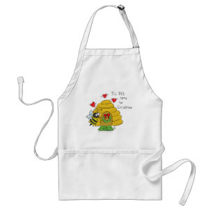 Cute Christmas Bee Funny Holiday Cartoon Adult Apron