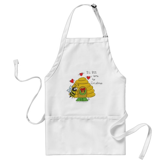 Cute Christmas Bee Funny Holiday Cartoon Adult Apron (Front)