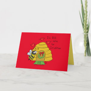 Cute Christmas Bee Funny Holiday Cartoon Card