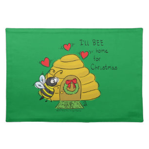 Cute Christmas Bee Funny Holiday Cartoon Cloth Placemat