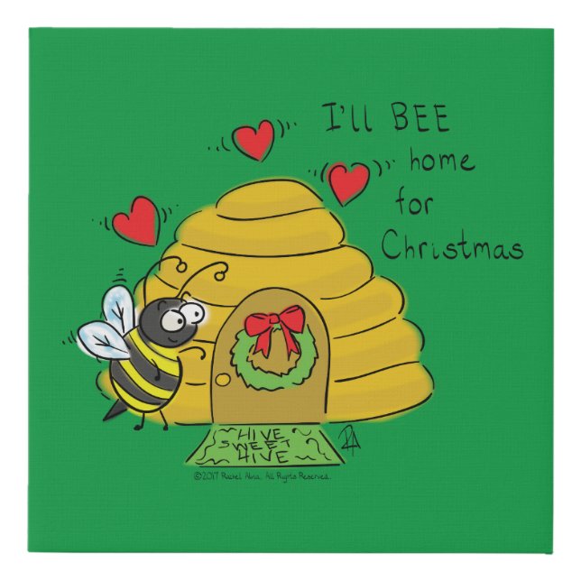 Cute Christmas Bee Funny Holiday Cartoon Faux Canvas Print (Front)