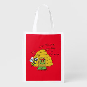 Cute Christmas Bee Funny Holiday Cartoon Grocery Bag