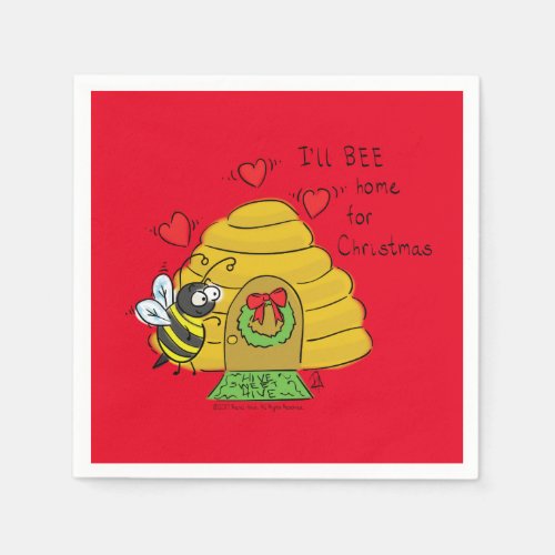 Cute Christmas Bee Funny Holiday Cartoon Napkins