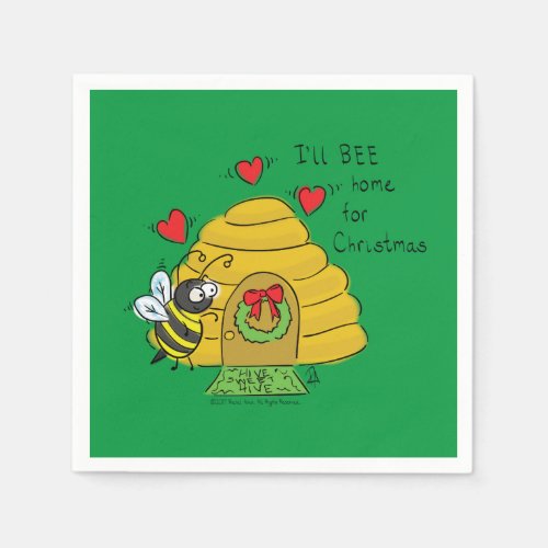 Cute Christmas Bee Funny Holiday Cartoon Napkins