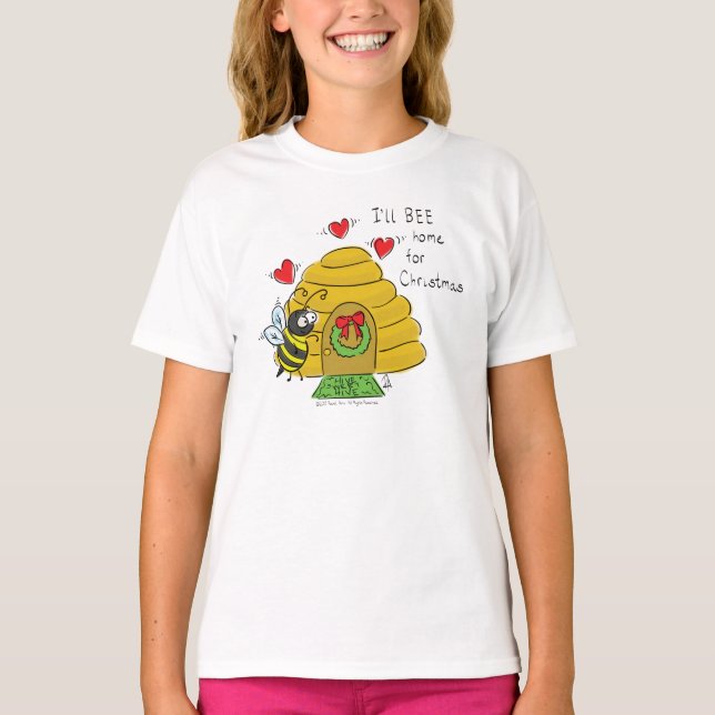 Cute Christmas Bee Funny Holiday Cartoon T-Shirt (Front)