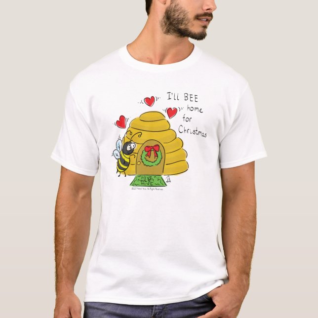 Cute Christmas Bee Funny Holiday Cartoon T-Shirt (Front)