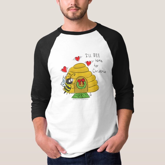 Cute Christmas Bee Funny Holiday Cartoon T-Shirt (Front)