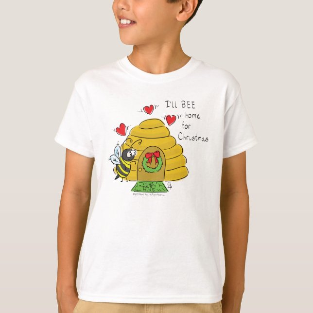 Cute Christmas Bee Funny Holiday Cartoon T-Shirt (Front)