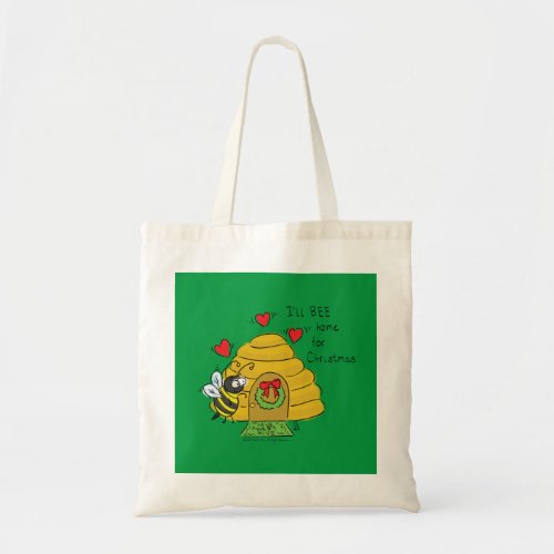 Cute Christmas Bee Funny Holiday Cartoon Tote Bag