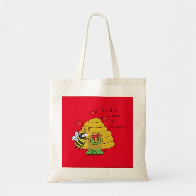 Cute Christmas Bee Funny Holiday Cartoon Tote Bag (Front)