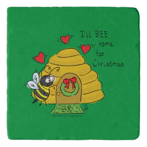 Cute Christmas Bee Funny Holiday Cartoon Trivet