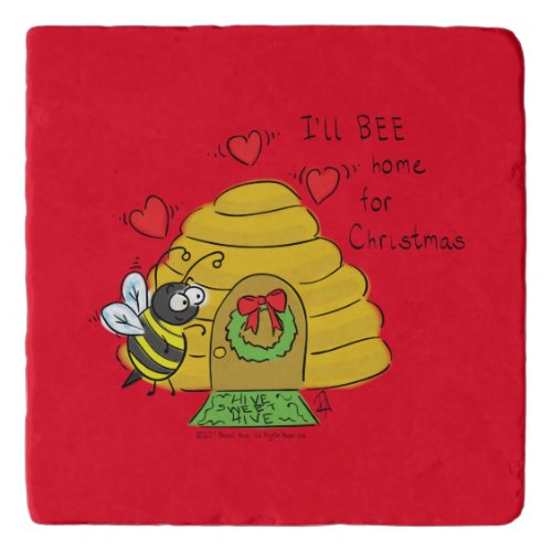 Cute Christmas Bee Funny Holiday Cartoon Trivet