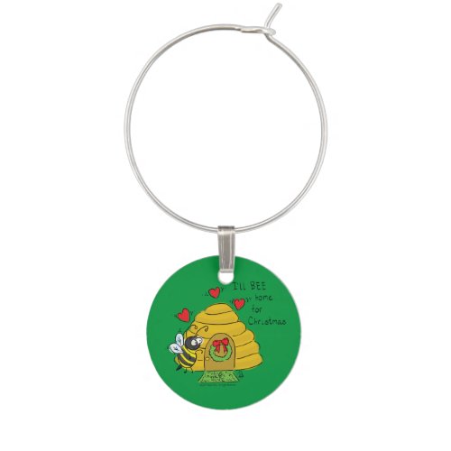 Cute Christmas Bee Funny Holiday Cartoon Wine Charm