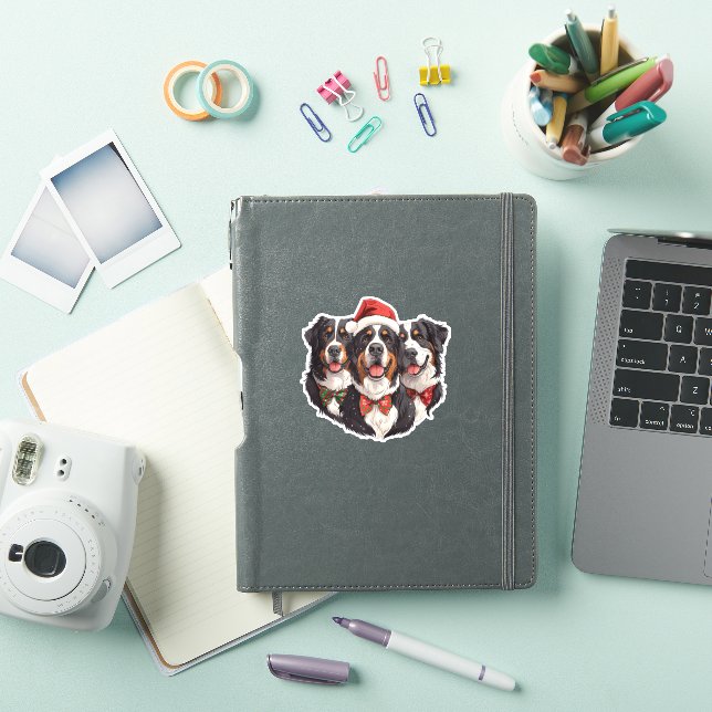 Cute Christmas Bernese Mountain Dogs Santa Hat Hol Sticker (iPad Cover)