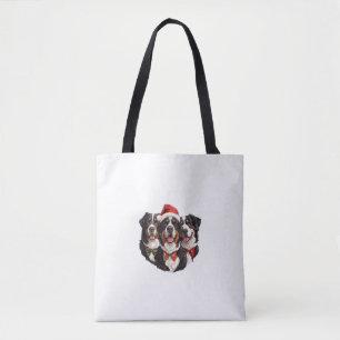 Cute Christmas Bernese Mountain Dogs Santa Hat Hol Tote Bag