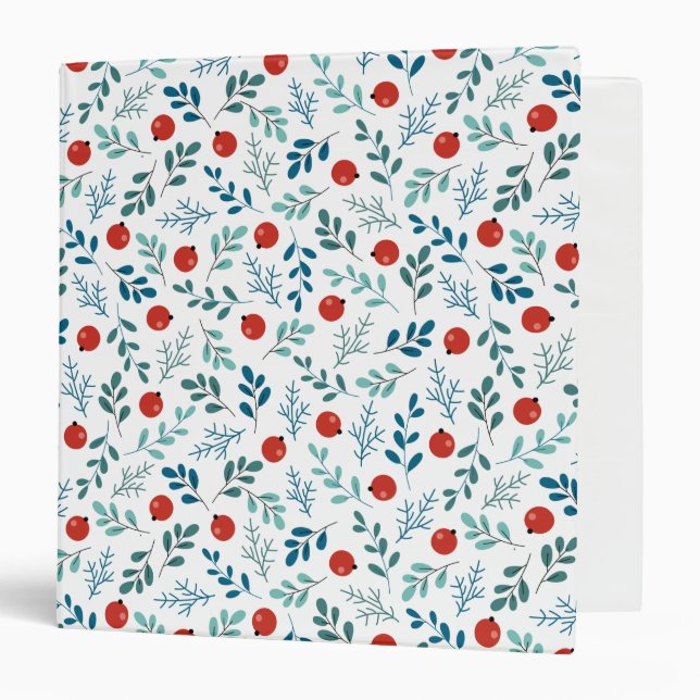 Cute Christmas Berries Pattern 3 Ring Binder (Front/Inside)