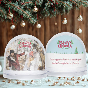 Cute christmas best friends custom photo & message snow globe