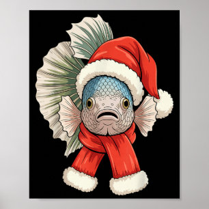 Cute Christmas Betta Fish Santa Poster