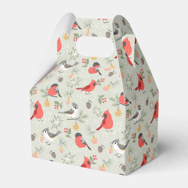 Cute Christmas Bird Pattern Holiday Design Favor Boxes (Front Side)